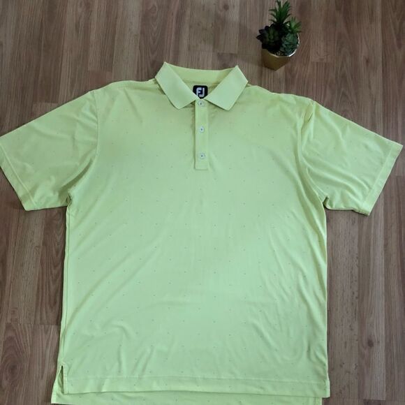FootJoy Golf Polo Shirt Yellow w/ Gray Dots Short Sleeve - Picture 1 of 8